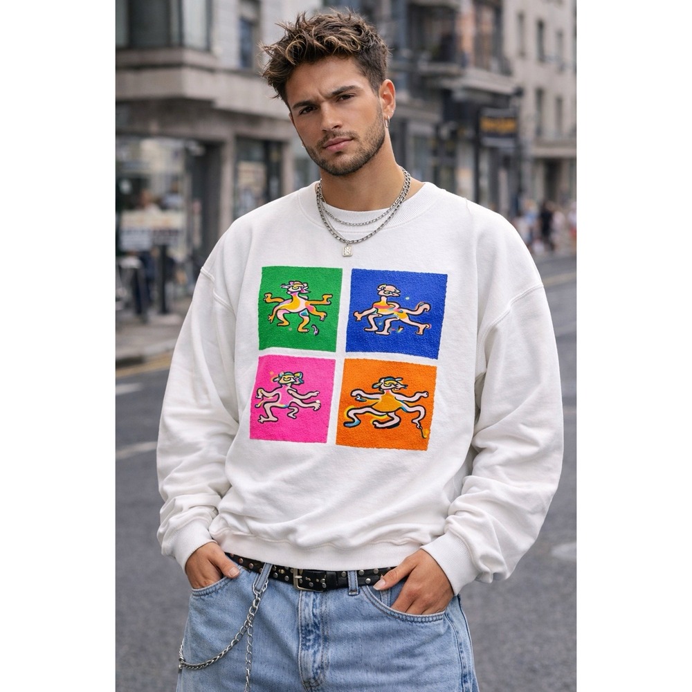 Vintage  Pop Art Abstract Figure Sweatshirt Keith Haring Inspired Graphic XL‎